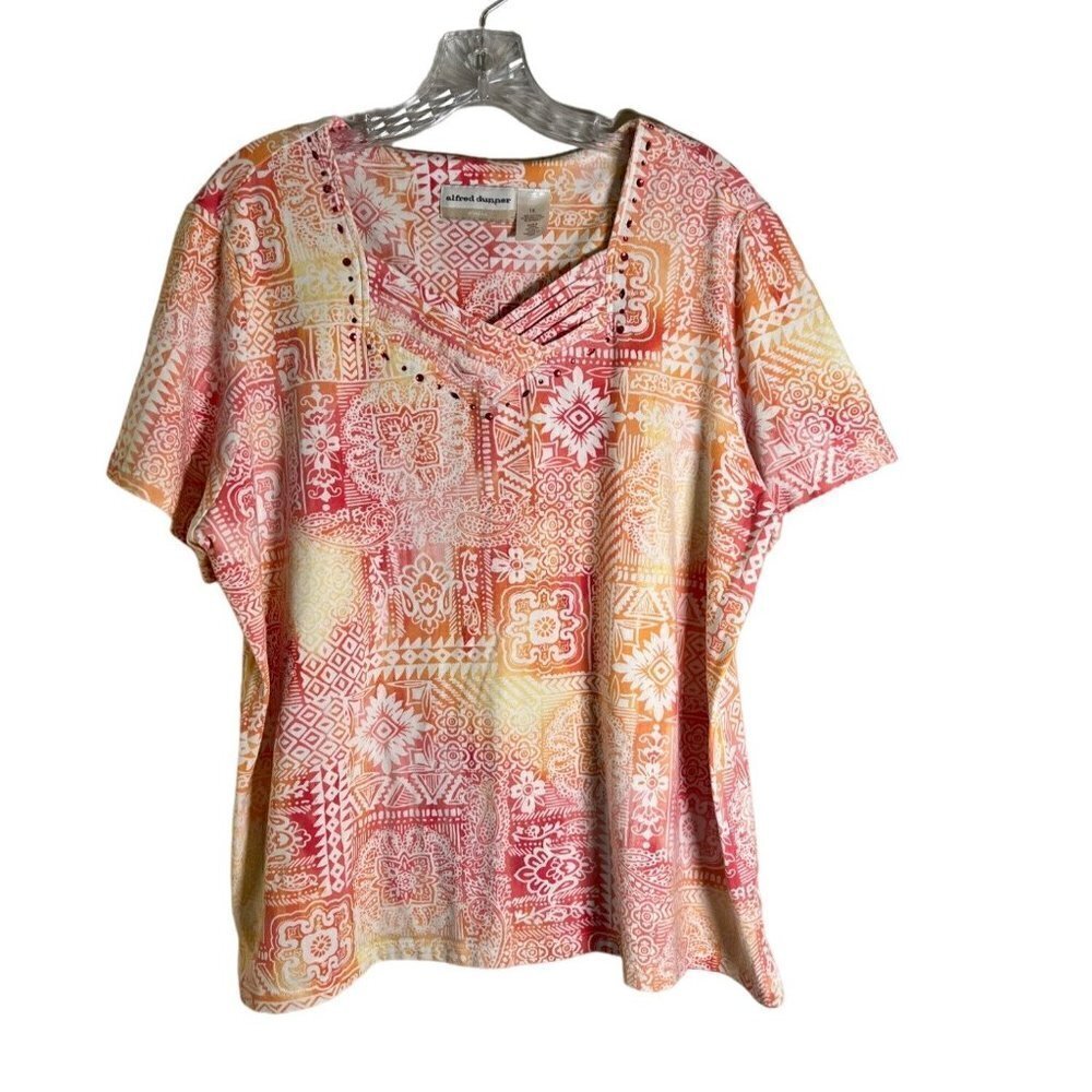 Alfred Dunner Women's Top Beaded Floral Pattern Orange & White Size 1X